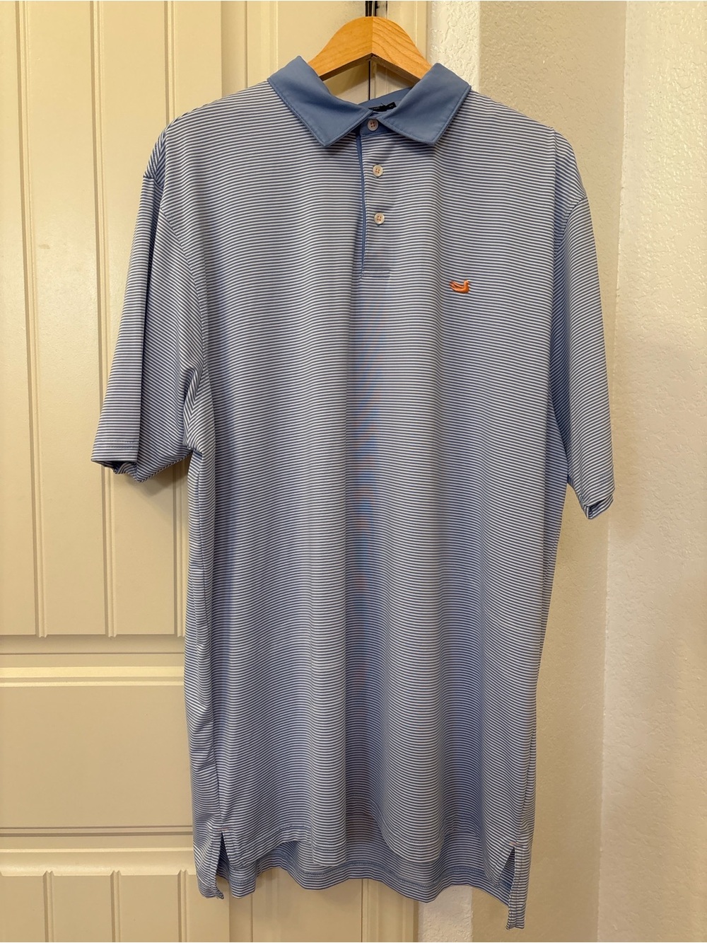 Southern Marsh Men’s 2X Blue Striped Performance Polo Shirt Duck Logo XXL